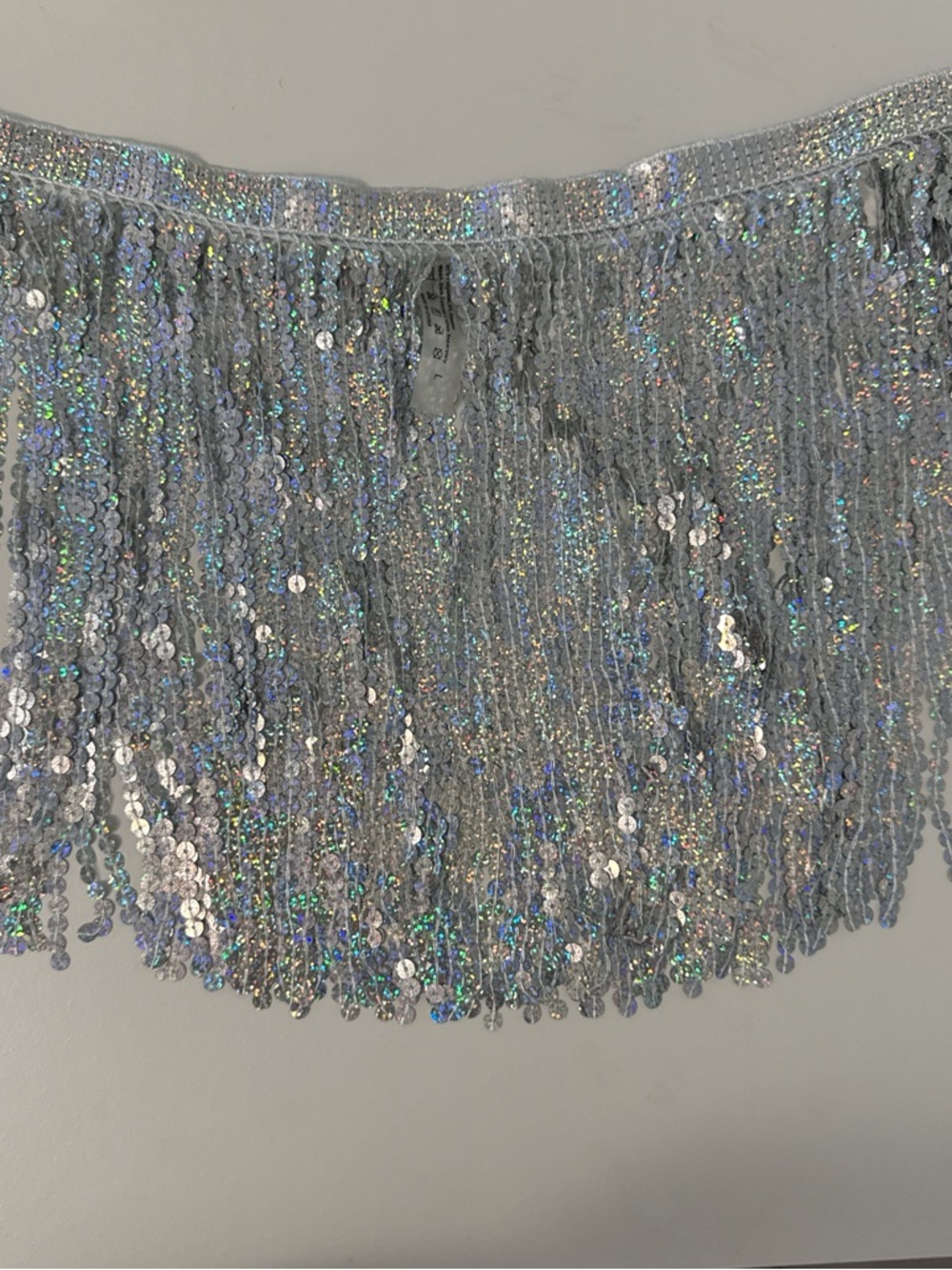 Silver Holographic Sequin Fringe Trim